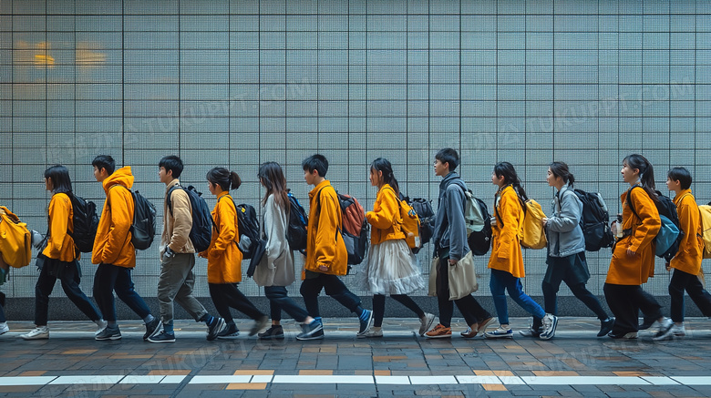 学生背着书包散步的图片