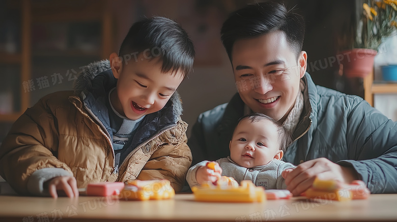 家长陪小孩在家玩耍的图片