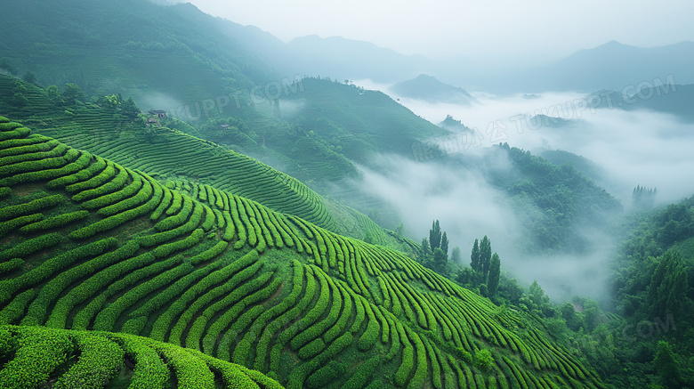 绿色茶叶茶田的图片