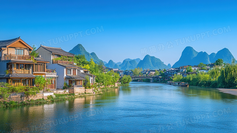 河岸农村乡村民居风景图片