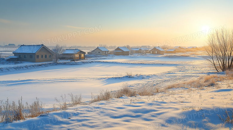 冬天农村乡村民房雪景图片