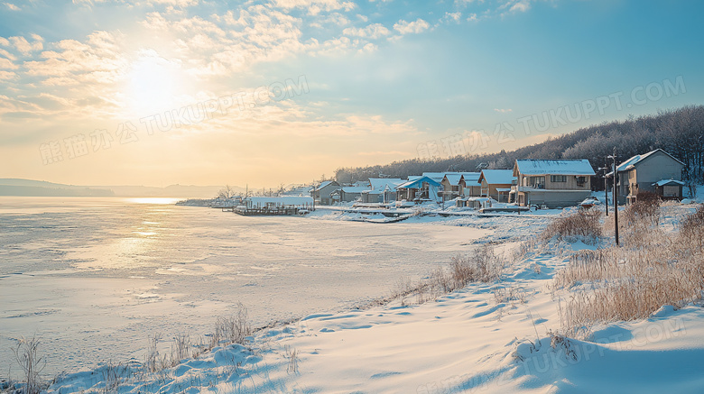 冬天农村乡村民房雪景图片