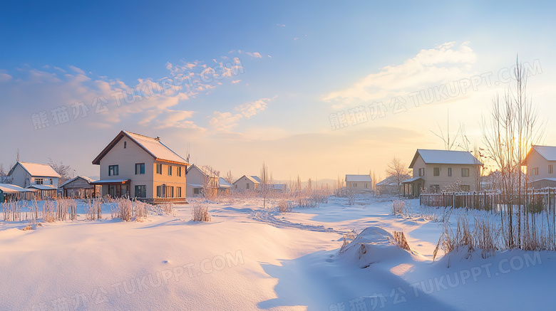 冬天农村乡村民房雪景图片