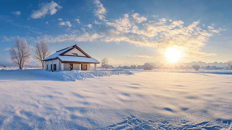 冬天农村乡村民房雪景图片