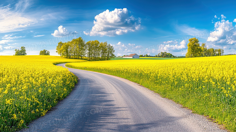 乡村农村田园花海道路风景图片