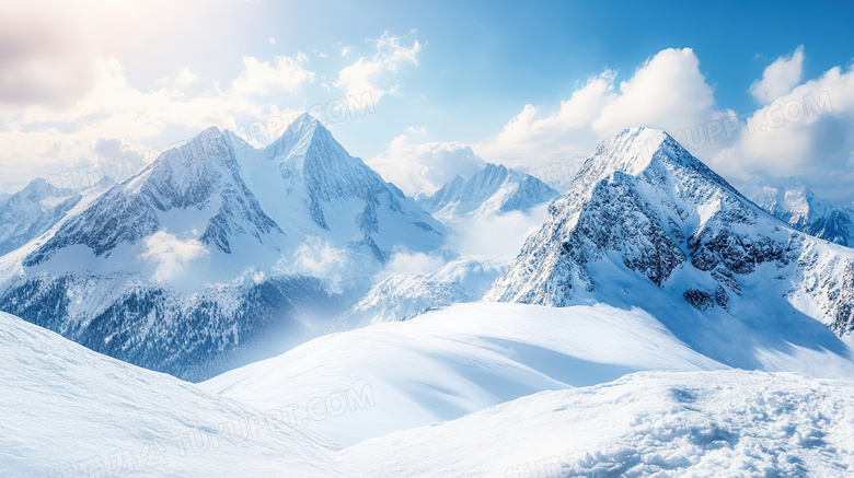 冬天壮观的雪山风景图片
