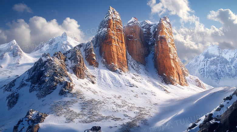 冬天险峻的雪山悬崖峡谷风景图片