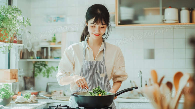 在家女孩做饭居家生活图片