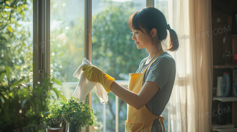 居家生活在家女人打扫卫生图片