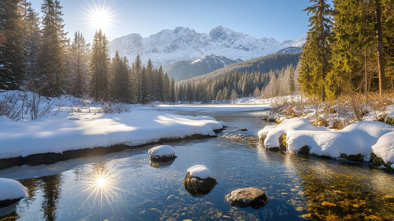 湖泊雪山风景积雪图片