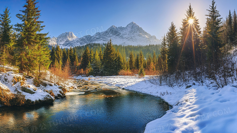 湖泊雪山风景积雪图片