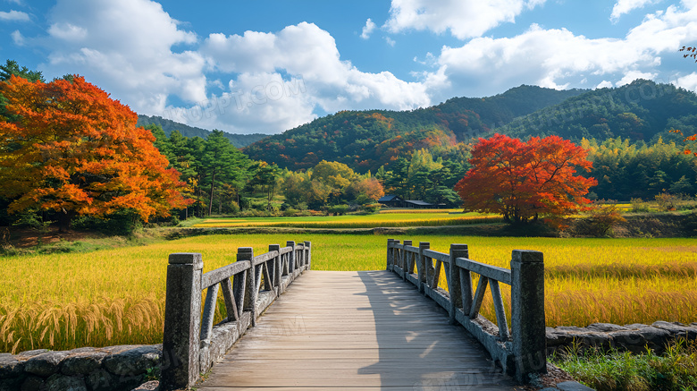 秋天乡村小路场景图片