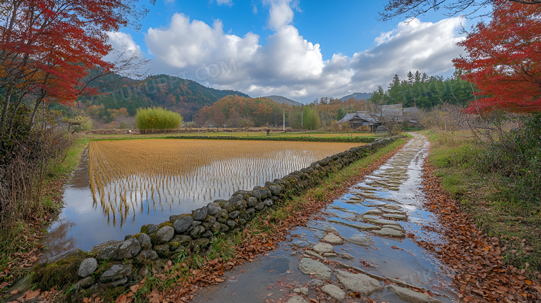 秋天乡村小路场景图片