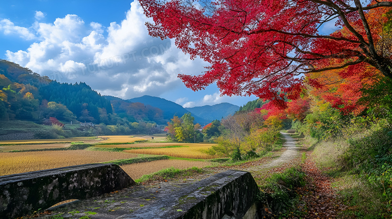 秋天乡村小路场景图片