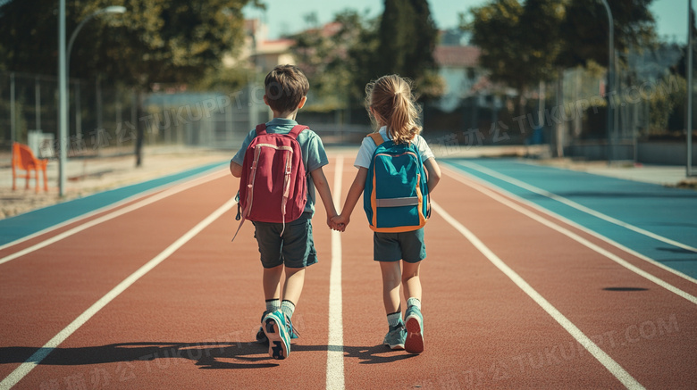 小学生背书包背影学校教育图片