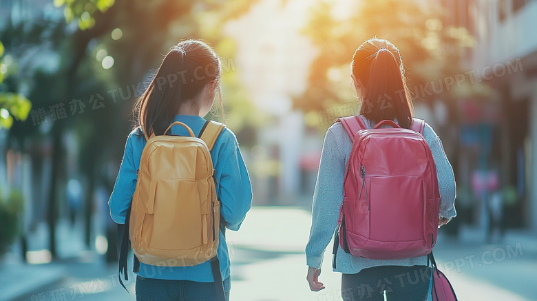 女学生背书包背影教育图片