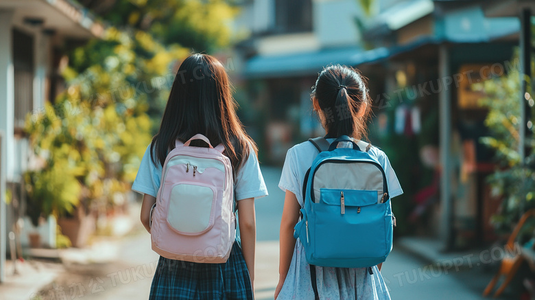 女学生背书包背影教育图片