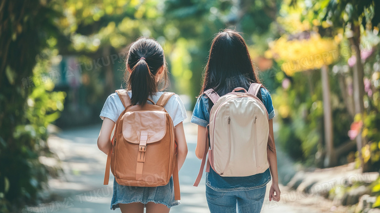 女学生背书包背影教育图片