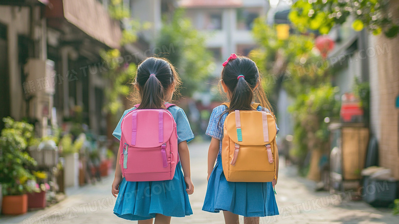 女学生背书包背影教育图片