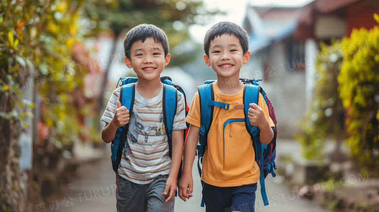 小学生背书包放学教育图片