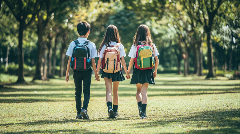 初中生学生背书包教育图片