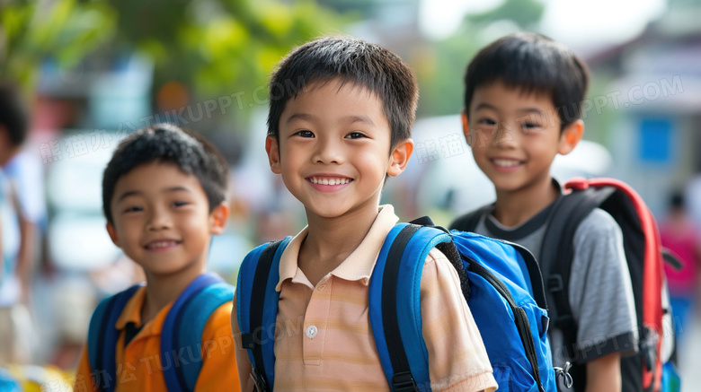 小学生学生背书包教育图片