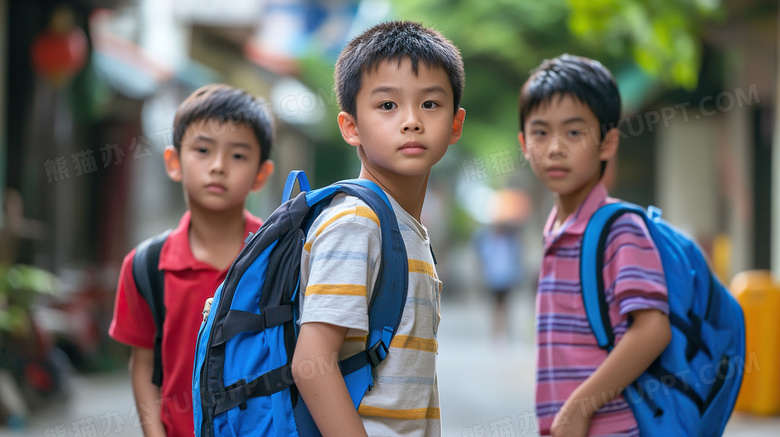 学生背书包上学教育图片