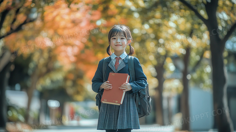 女学生上学背书包教育图片