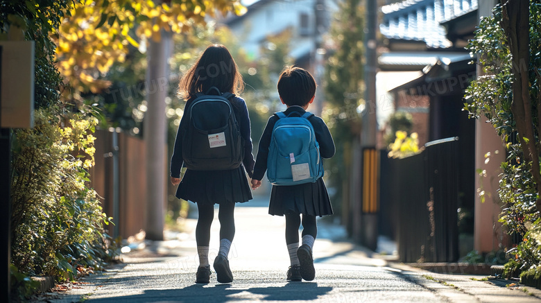 初中生学生上学背书包教育图片