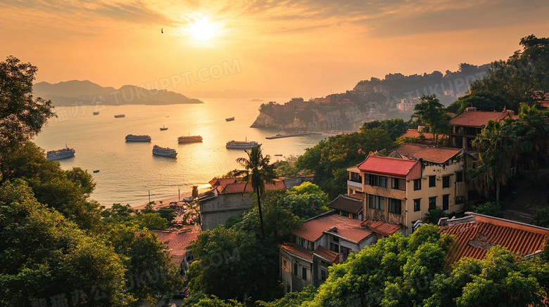 临海城市夕阳旅游图片