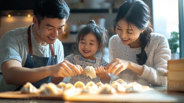 父母和孩子吃饺子图片