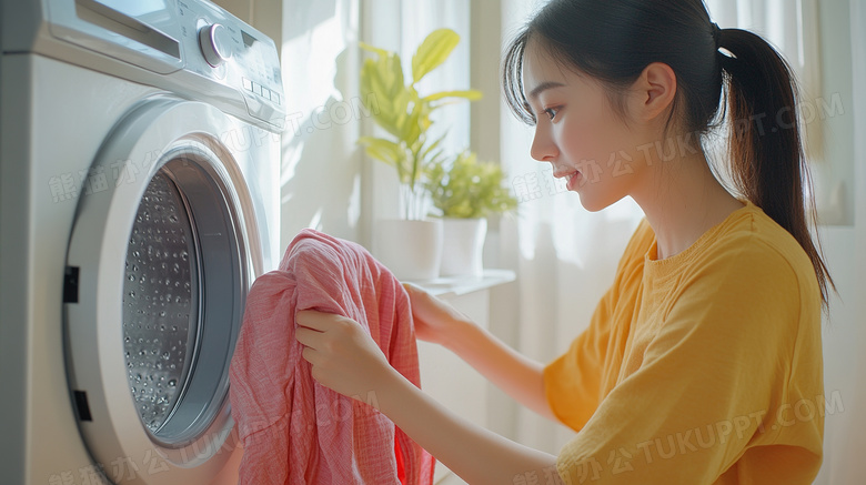 现代家庭生活女子洗衣服图片