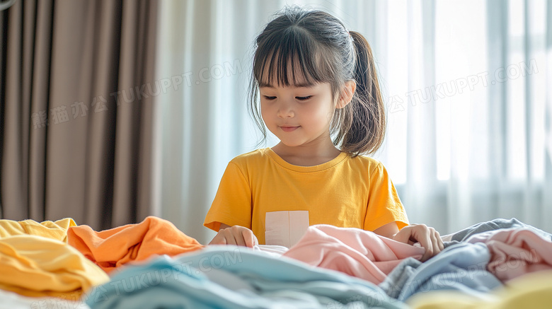 家庭生活孩子整理衣服图片