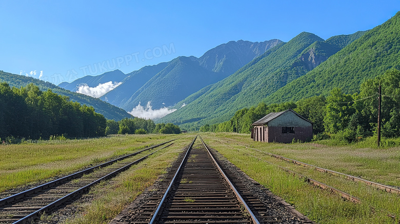 铁路铁轨山川风景图片