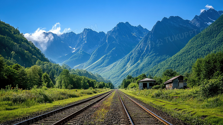 山川铁路铁轨风景图片