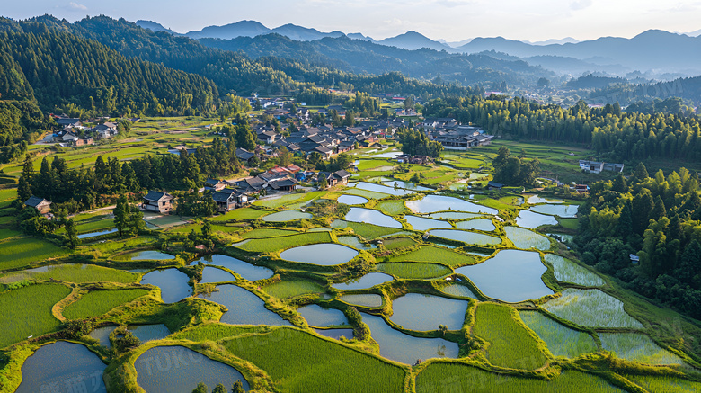 乡村梯田场景图片