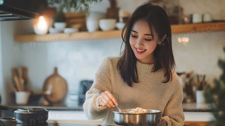 居家生活女孩在做饭图片