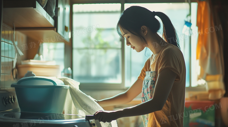 居家生活用洗衣机洗衣服图片