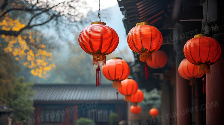 白天的几个新年红灯笼图片