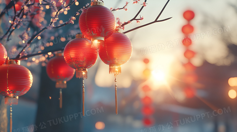 白天的几个新年红灯笼图片