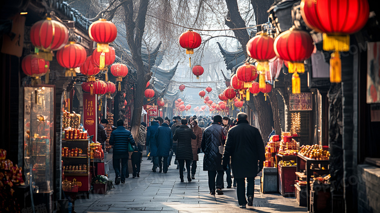 白天街上的新年灯笼群图片