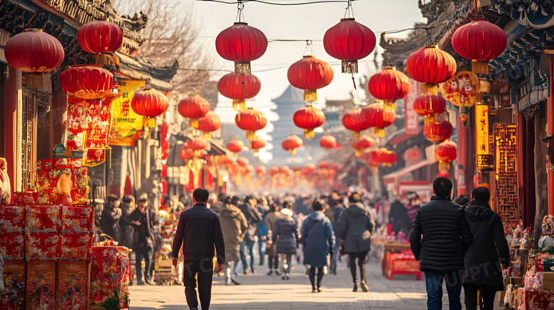 白天街上的新年灯笼群图片