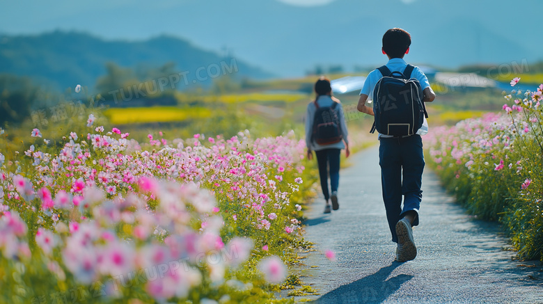 上学放学途中的中学生图片