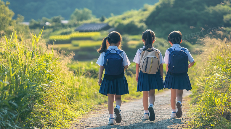 上学放学途中的小学生图片