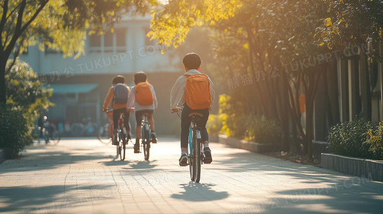 骑自行车上学放学的学生