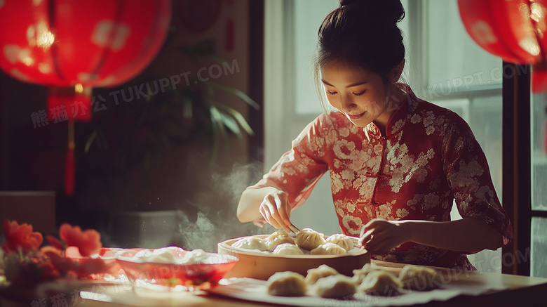 中国农历新年包饺子做饺子图片
