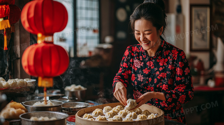 中国农历新年包饺子做饺子图片