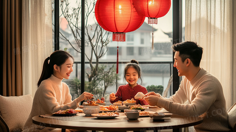 中国农历新年一家人吃年夜饭图片