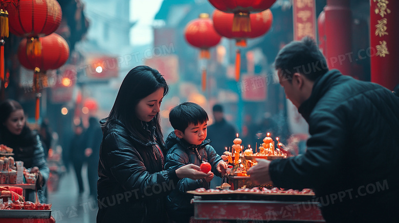 中国农历新年逛庙会图片