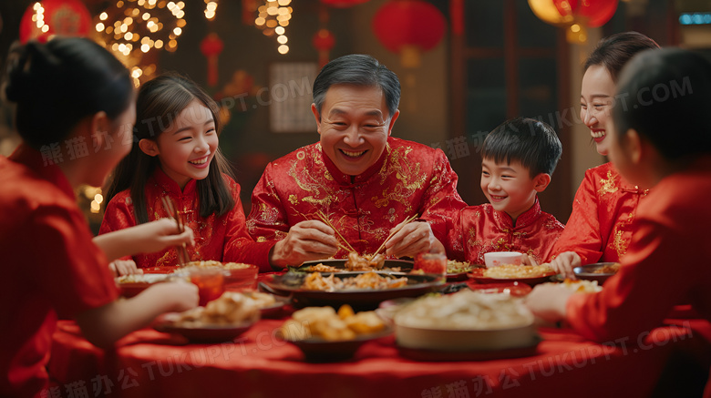 一家人吃年夜饭场景图片